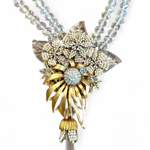 Vintage Stanley Hagler NYC Gold and Silver Floral Pendant Necklace - Picture 1 of 16